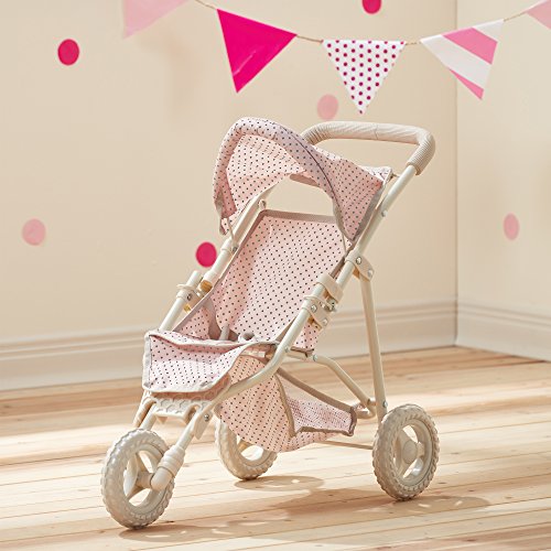 Olivia's Little World Baby Doll Jogging Stroller Polka Dots Princess Collection, Doll Pram for 18' Dolls, Foldable Stroller, Pink and Gray