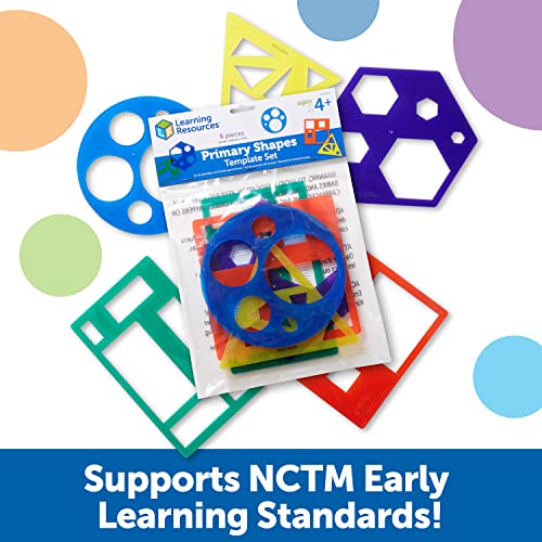 Learning Resources Primary Shapes Template Set - 5 Pieces, Ages 4+ Homeschool and Classroom Supplies, Geometric Shapes, Tracing Helper for Kids