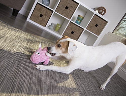 goDog Checkers Flying Pig Dog Toy, Chew Guard Technology, Durable Plush, Squeaker Dog Toy, Pink, Small (770104)