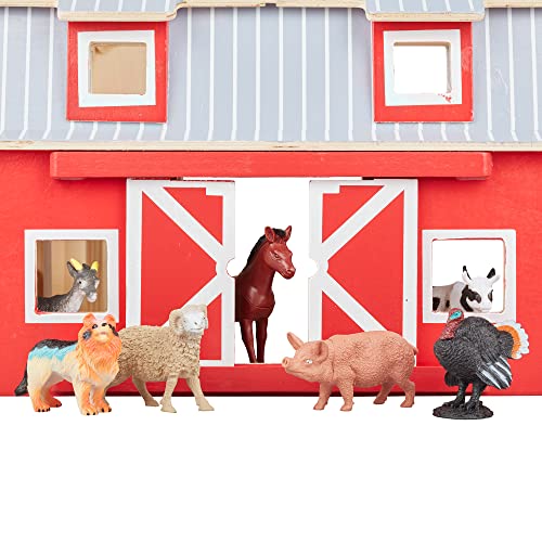 Melissa and Doug Fold and Go Wooden Barn With 7 Animal Play Figures - Farm Animals Portable Toys For Kids And Toddlers Ages 3+
