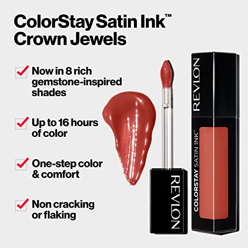 Liquid Lipstick by Revlon, Lip Makeup, ColorStay Satin Ink, Longwear Rich Lip Colors, Formulated with Black Currant Seed Oil, 032 Lady Topaz, 0.17 Fl Oz