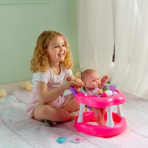 JC Toys Lots to Love Babies 14'' Doll and Walker | Wheeled Walker Gift Set and Accessories | Posable and Waterproof | Ages 2+' (16198), Pink