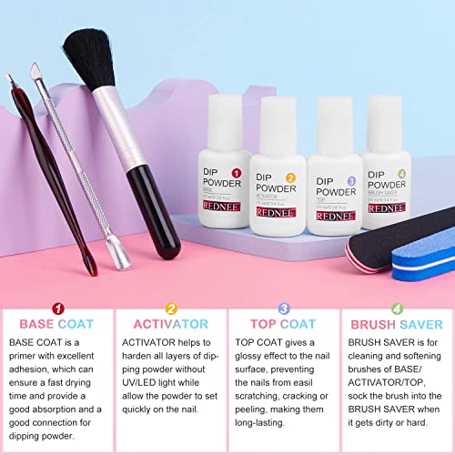 REDNEE 22 Pcs Dip Powder Nail Kit Starter 12 Colors Pink Gray Blue Dipping Powder Set with Gel Liquid and 5 Manicure Tools Dipping Essential Travel Kit - RE07 Classy Color