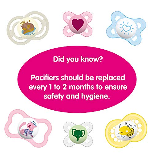 MAM Original Baby Pacifier, Nipple Shape Helps Promote Healthy Oral Development, Sterilizer Case,Love and Affection/Girl 0-6 Months (Pack of 2)