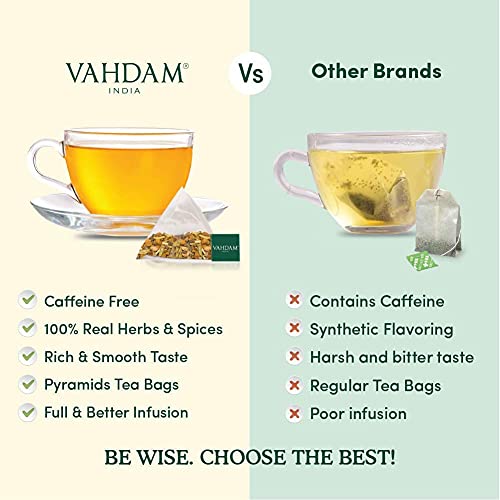 VAHDAM, Organic Chamomile Herbal Tea (15 Pyramid Tea Bags) Caffeine Free, Non-GMO, USDA Organic Ingredients- Chamomile Tea | Floral Flavor | Night Time Beverage, Soothing Tisane