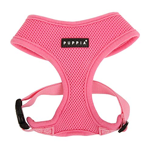 Puppia Soft Dog Harness No Choke Over-The-Head Triple Layered Breathable Mesh Adjustable Chest Belt and Quick-Release Buckle, Pink, X-Small