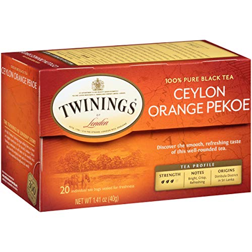 Twinings Ceylon Orange Pekoe Individually Wrapped Tea Bags, 20 Count Pack of 6, Crisp Refreshing Black Tea, Caffeinated