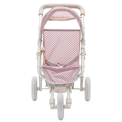 Olivia's Little World Baby Doll Jogging Stroller Polka Dots Princess Collection, Doll Pram for 18' Dolls, Foldable Stroller, Pink and Gray