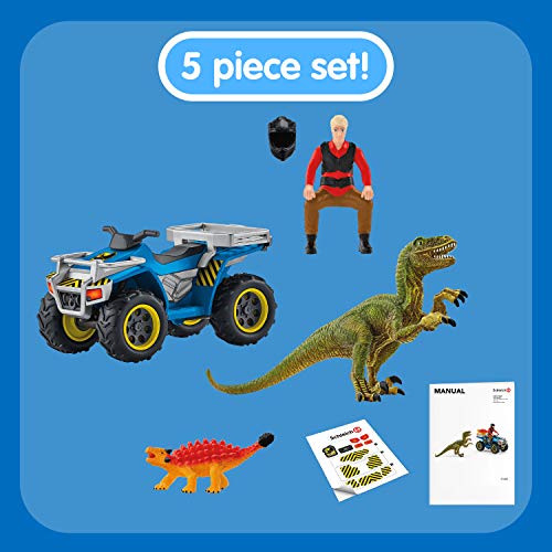 Schleich Dinosaurs, Dinosaur Toy Set for Boys and Girls, Quad Escape from Velociraptor Set with ATV Truck, Ages 4+