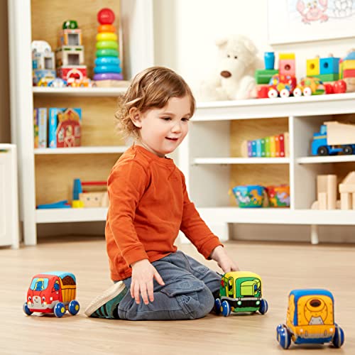 Melissa and Doug Pull-Back Construction Vehicles - Soft Baby Toy Play Set of 4 Vehicles - Cars For Infants, Construction Toys, Pull Back Cars For Babies Ages 9m+