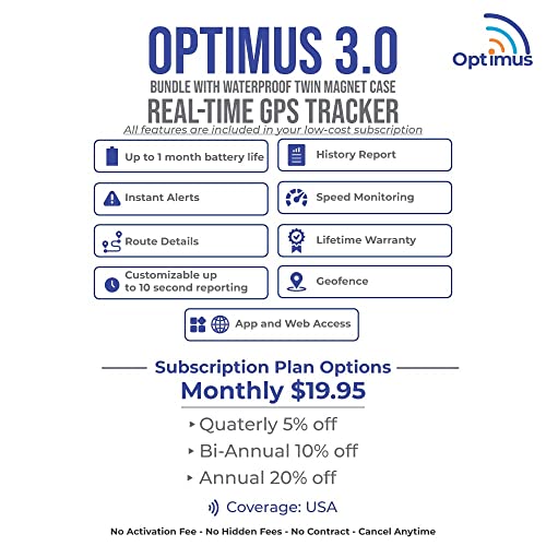 Optimus 3.0 GPS Tracker - 1 Month Battery - Bundle with Waterproof Twin Magnet Case for Vehicles and Assets - 4G LTE - Real-Time GPS Tracking Device