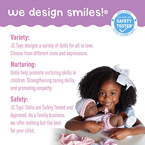 8 piece Layette Baby Doll Gift Set | JC Toys - La Newborn Nursery | 14' Life-Like African American Newborn Doll w/ Accessories | Pink | Ages 2+