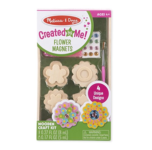 Melissa and Doug Created by Me! Flower Wooden Magnets Craft Kit (4 Designs, 4 Paints, Stickers, Glitter Glue)