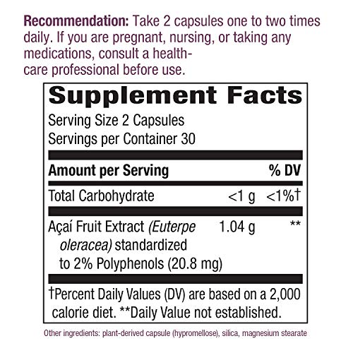 Nature's Way Premium Acai Extract Superfruit, Supports Antioxidant Activity*, 60 Vegan Capsules