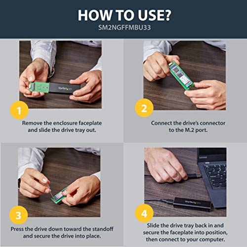 StarTech.com M.2 SSD Aluminum Enclosure to USB 3.0 (5Gbps) with UASP - M.2 NGFF SATA with B Key and B+M Key - External M.2 Portable Enclosure (SM2NGFFMBU33), Black