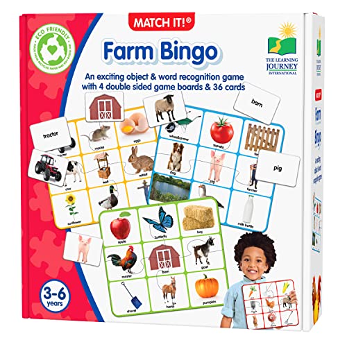 The Learning Journey: Match It! Bingo - Farm - Reading Game for Preschool and Kindergarten 36 Picture Word Cards
