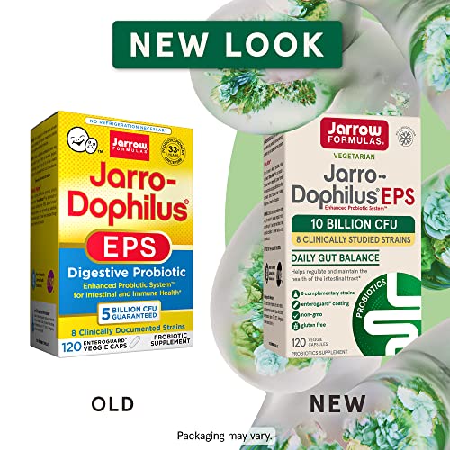Jarrow Formulas Jarro-Dophilus EPS - 10 Billion CFU Per Serving - Clinically Studied Multi-Strain Digestive Probiotics Supplement - Intestinal and Immune Health - Up to 120 Servings (PACKAGING MAY VARY)