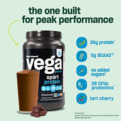 Vega Sport Premium Vegan Protein Powder Vanilla (12 Sachets) 30g Plant Based Protein, 5g BCAAs, Low Carb, Keto, Dairy Free, Gluten Free, Pea Protein for Women and Men, 12x1.6oz (Packaging May Vary)