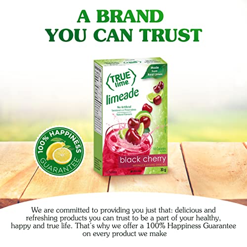 TRUE LIME Black Cherry Limeade Drink Mix (10 Count - 1 pack) | Made from Real Limes | No Preservatives, No Artificial Sweeteners, Gluten Free | Water Flavor Packets and Water Enhancer with Stevia