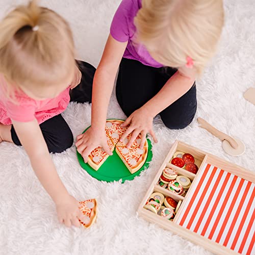 Melissa and Doug Wooden Pizza Play Food Set With 36 Toppings - Pretend Food And Pizza Cutter/ Toy For Kids Ages 3+