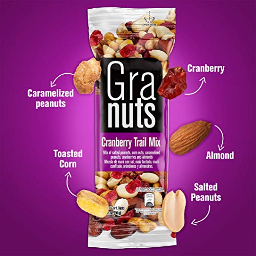 Granuts Cranberry Trail Mix | Caramelized Peanuts | Crunchy Corn Nuts + Almonds | Soft Cranberries | Salty + Sweet Flavors | On-the-Go Snack | 1.76 Oz (12 Inner Packs)