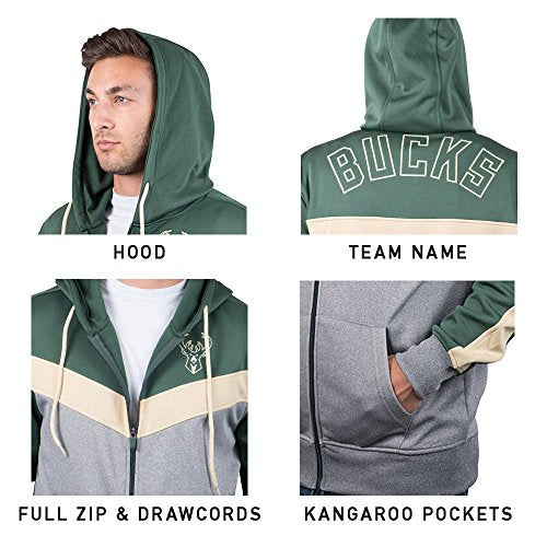 Ultra Game NBA Milwaukee Bucks Mens Soft Fleece Full Zip Jacket Hoodie, Team Color, Large
