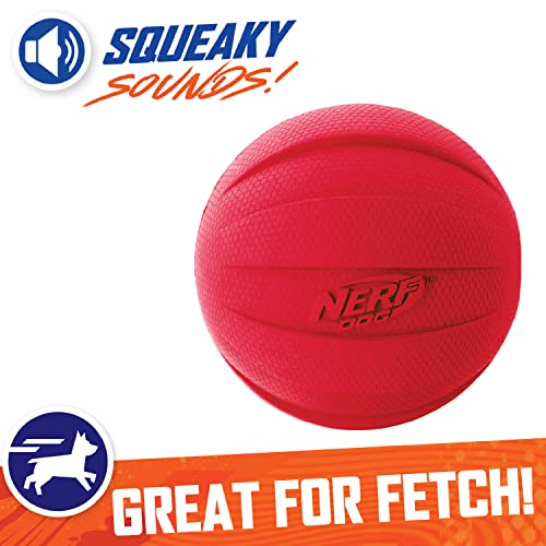 Nerf Dog Rubber Ball Dog Toy with Interactive Squeaker, Lightweight, Durable and Water Resistant, 4 Inch Diameter for Medium/Large Breeds, Single Unit, Red