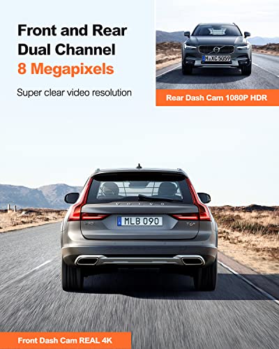 Yeecore 4K Dual Dash Cam 5G WiFi GPS, Real 4K+HDR 1080P Dash Cam Front and Rear, 3' LCD Super Night Vision, Parking Mode, Dash Camera for Cars with App, G-Sensor, Accident Record, Support 512GB Max