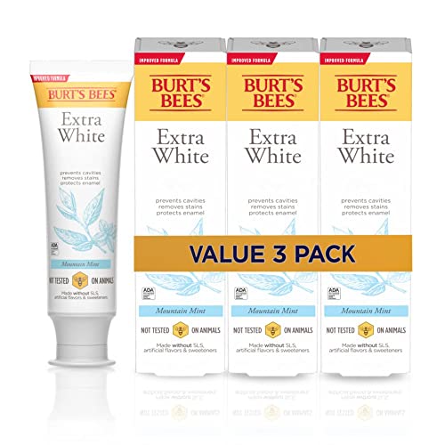 Burt’s Bees Extra White Toothpaste, Fluoride Toothpaste, Natural Flavor, Mountain Mint, 4.7 oz, Pack of 3