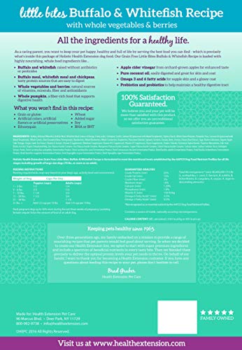 Health Extension Little Bites Dry Dog Food, Natural Food with Vitamins and Minerals, Suitable for All Puppies, Grain Free Buffalo and Whitefish Recipe with Whole Vegetable and Berries (10 Pound / 4.5 kg)