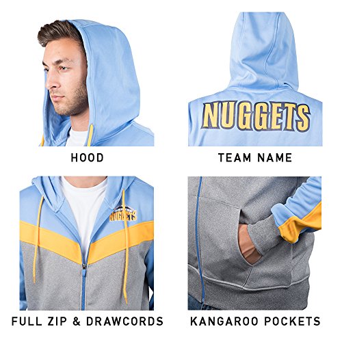 Ultra Game NBA Denver Nuggets Mens Soft Fleece Full Zip Jacket Hoodie, Team Color, Small