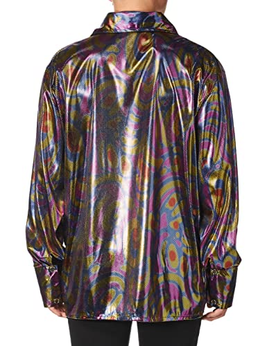 Forum Novelties Men's 70's Disco Dynamite Dude Costume Shirt, Purple/Gold/Blue, Standard