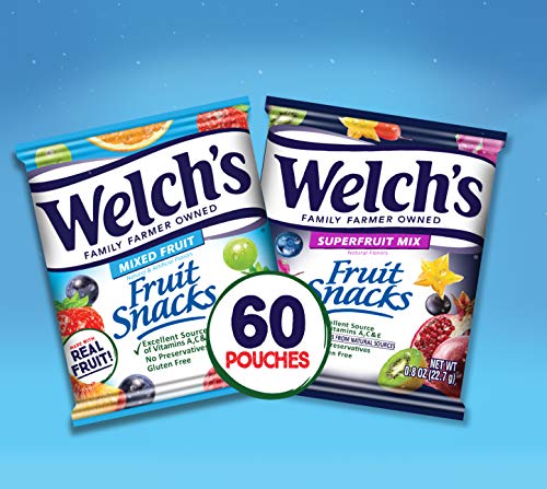 Welch's Fruit Snacks, Mixed Fruit and Superfruit Bulk Variety Pack, Gluten Free, 0.8 oz  (Pack of 60)