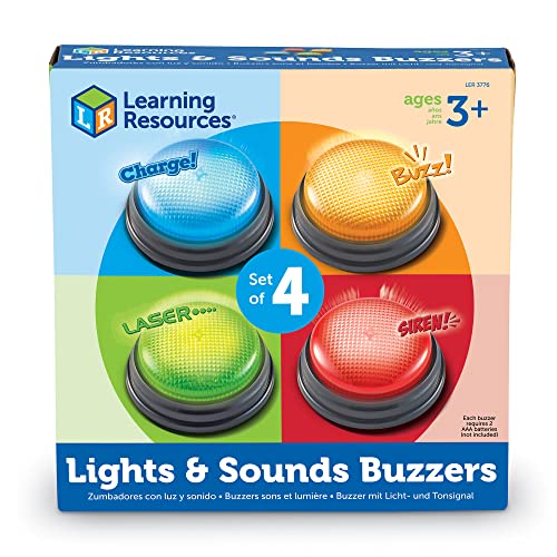 Learning Resources Lights and Sounds Buzzers, Game Show and Classroom Buzzers, Family Game Night, Game Show Buzzers, Classroom Accessories, Set of 4, Ages 3+
