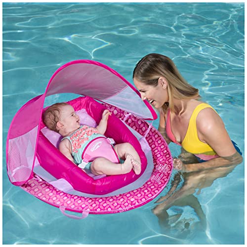 SwimWays Infant Baby Spring Float with Adjustable Sun Canopy - Pink Flower