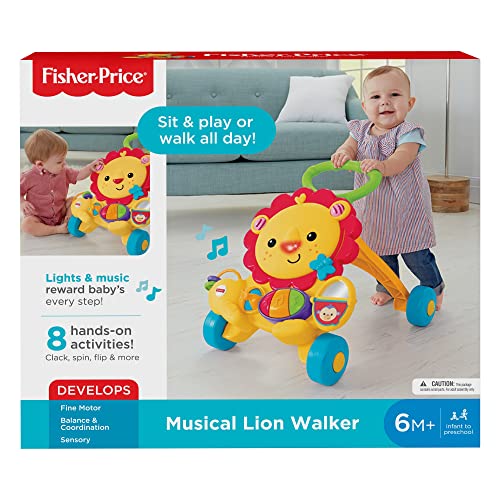 Fisher-Price Baby and Toddler Toy Musical Lion Walker Push Along with Lights Sounds and Developmental Activities for Ages 6+ Months [Amazon Exclusive]
