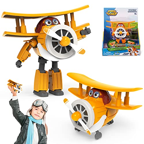 Super Wings 5' Transforming Grand Albert Airplane Toys, Vehicle Action Figure, Plane to Robot, Fun Toys for 3+ Year Old Boys and Girls, Preschool Kids Birthday Gift Orange