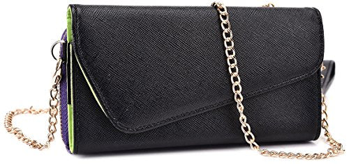 Kroo Clutch Wallet with Wristlet and Crossbody Strap for Smartphones or Phablets up to 5.7 Inch - Carrying Case - Frustration-Free Packaging - Black and Purple
