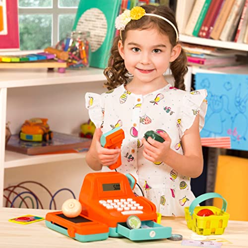 Battat Cash Register Toy Playset – Pretend Play Kids Calculator Cash Register with Accessories for 3+ (26-Pieces), Orange