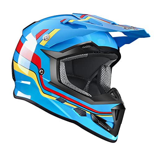 GLX GX623 DOT Kids Youth ATV Off-Road Dirt Bike Motocross Motorcycle Full Face Helmet Combo Gloves Goggles for Boys and Girls (Retro Blue, X-Large)