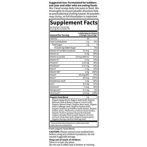 Garden of Life Kids Multivitamin Powder, Daily Vitamins and Minerals for Toddlers and Kids - Organic Toddler Multi Powder with 15 Vitamin C, D3, Zinc for Healthy Growth - Gluten Free - 30 Day Supply