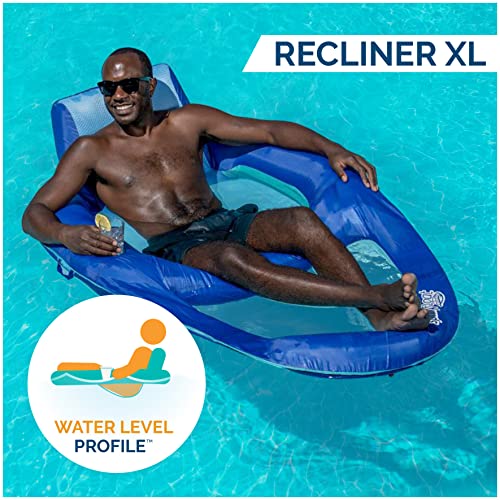 SwimWays Spring Float XL Recliner Pool Lounge Chair with Hyper-Flate Valve, 25% Larger than Spring Float Recliner, Blue