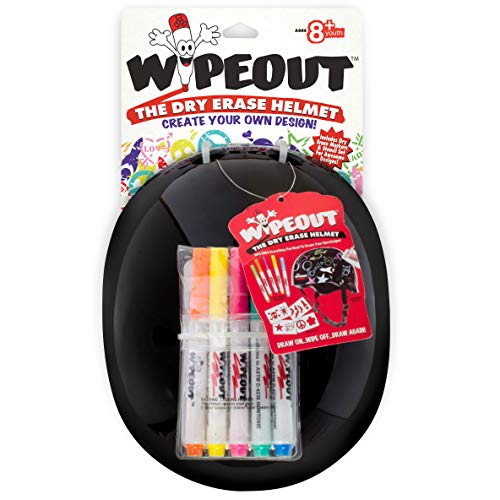 Wipeout Dry Erase Kids Helmet for Bike, Skate, and Scooter, Black, Ages 5+ (WP4002)