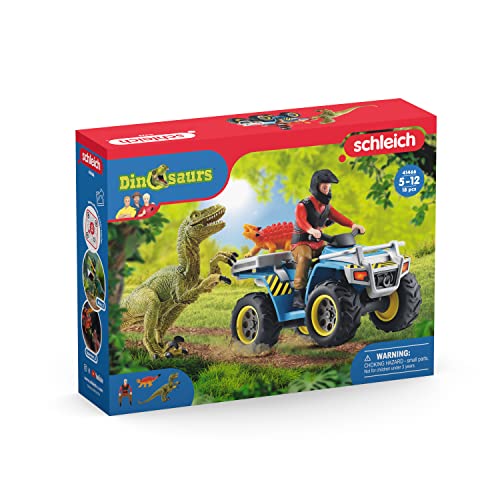 Schleich Dinosaurs, Dinosaur Toy Set for Boys and Girls, Quad Escape from Velociraptor Set with ATV Truck, Ages 4+