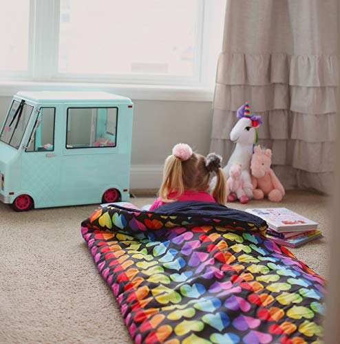 Wildkin Kids Sleeping Bags for Boys and Girls, Measures 66 x 30 x 1.5 Inches, Cotton Blend Materials Sleeping Bag for Kids, Ideal Size for Parties, Camping and Overnight Travel (Rainbow Hearts)