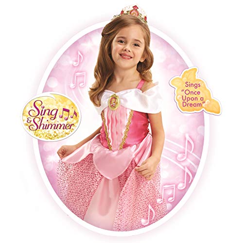 Disney Princess Aurora Costume, Sing and Shimmer Musical Sparkling Dress, Sing-A-Long To “Once Upon A Dream” Perfect for Party, Halloween Or Pretend Play Dress Up [Amazon Exclusive], Size: 4-6X