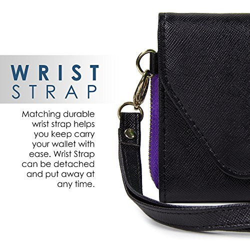 Kroo Clutch Wallet with Wristlet and Crossbody Strap for Smartphones or Phablets up to 5.7 Inch - Carrying Case - Frustration-Free Packaging - Black and Purple