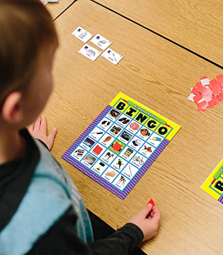 Carson Dellosa Basic Spanish Bingo Game Learning Board Game with 50 Spanish Words with Photos, 36 Game Boards and Bingo Chips for 3-36 Players, Ages 4 and Up