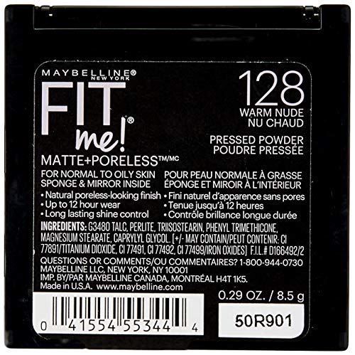 Maybelline Fit Me Matte + Poreless Pressed Face Powder Makeup, Warm Nude, 0.29 oz.
