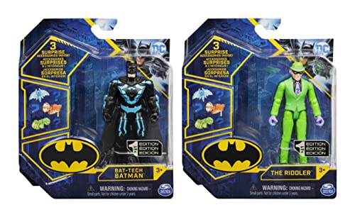 DC Comics Batman 4-inch Batman and The Riddler Action Figures with 6 Mystery Accessories, Kids Toys for Boys Aged 3 and up